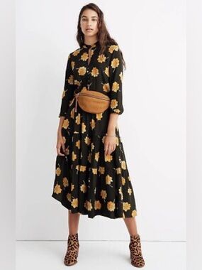 Madewell Dress Sz S Button Front Tier in Fall Flowers Prairie Long Sleeve